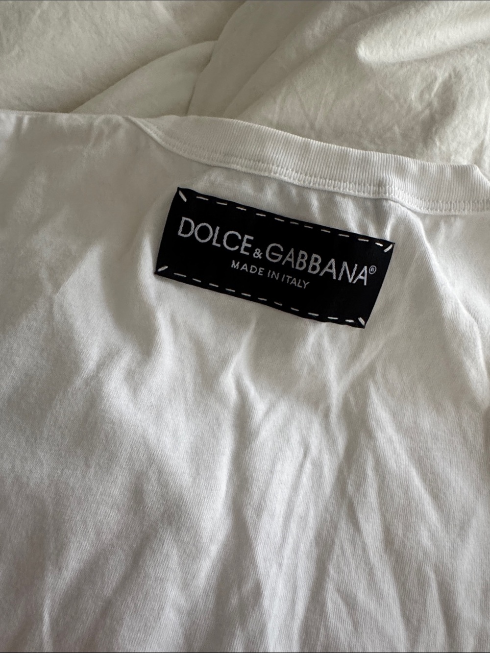 Dolce & Gabbana White Crewneck Tee with Black Logo Tabs & Red Heart - Picture 5 of 7